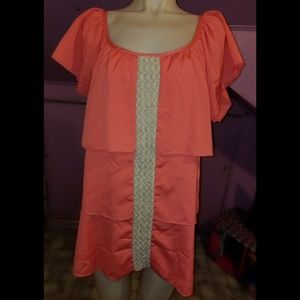 Torrid Coral Tiered Top Sz 3× Short Flutter Sleeve